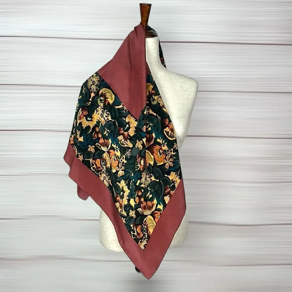 Tuscany Per Donna Silk Crepe Scarf Hand Rolled Mauve Taupe Floral
